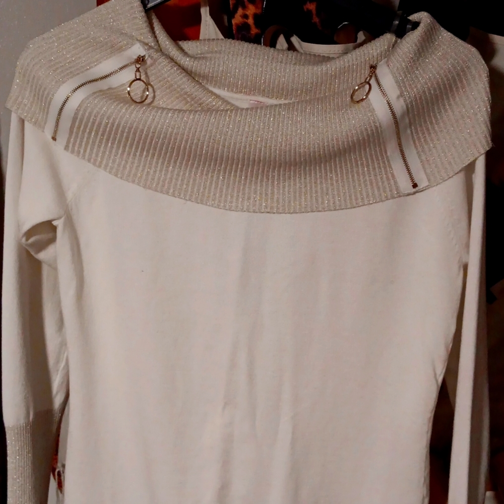 Sweater Cream & Gold Dress Party Sweater Dress